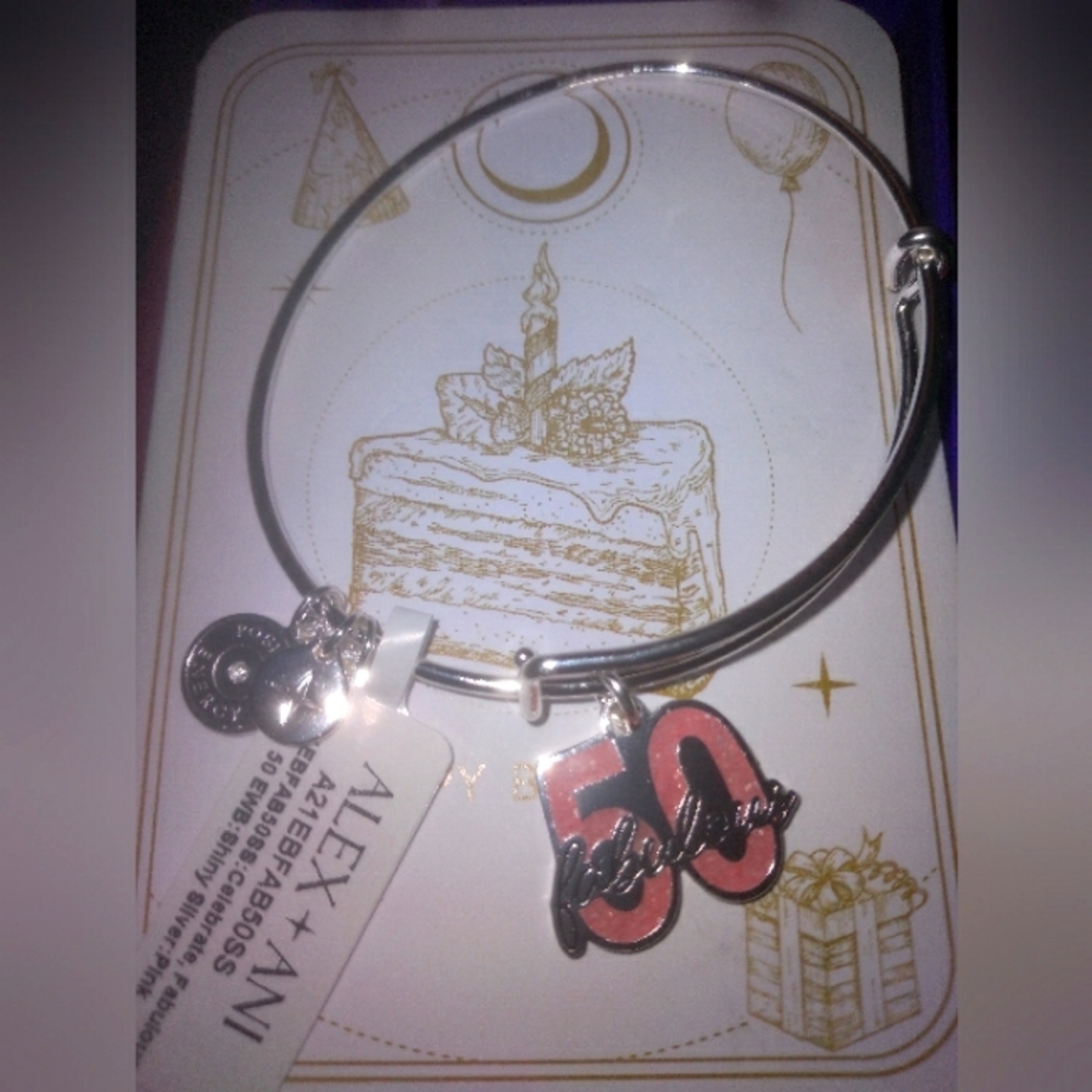 Alex and Ani Silver Bangle with 50 and Fabulous charm